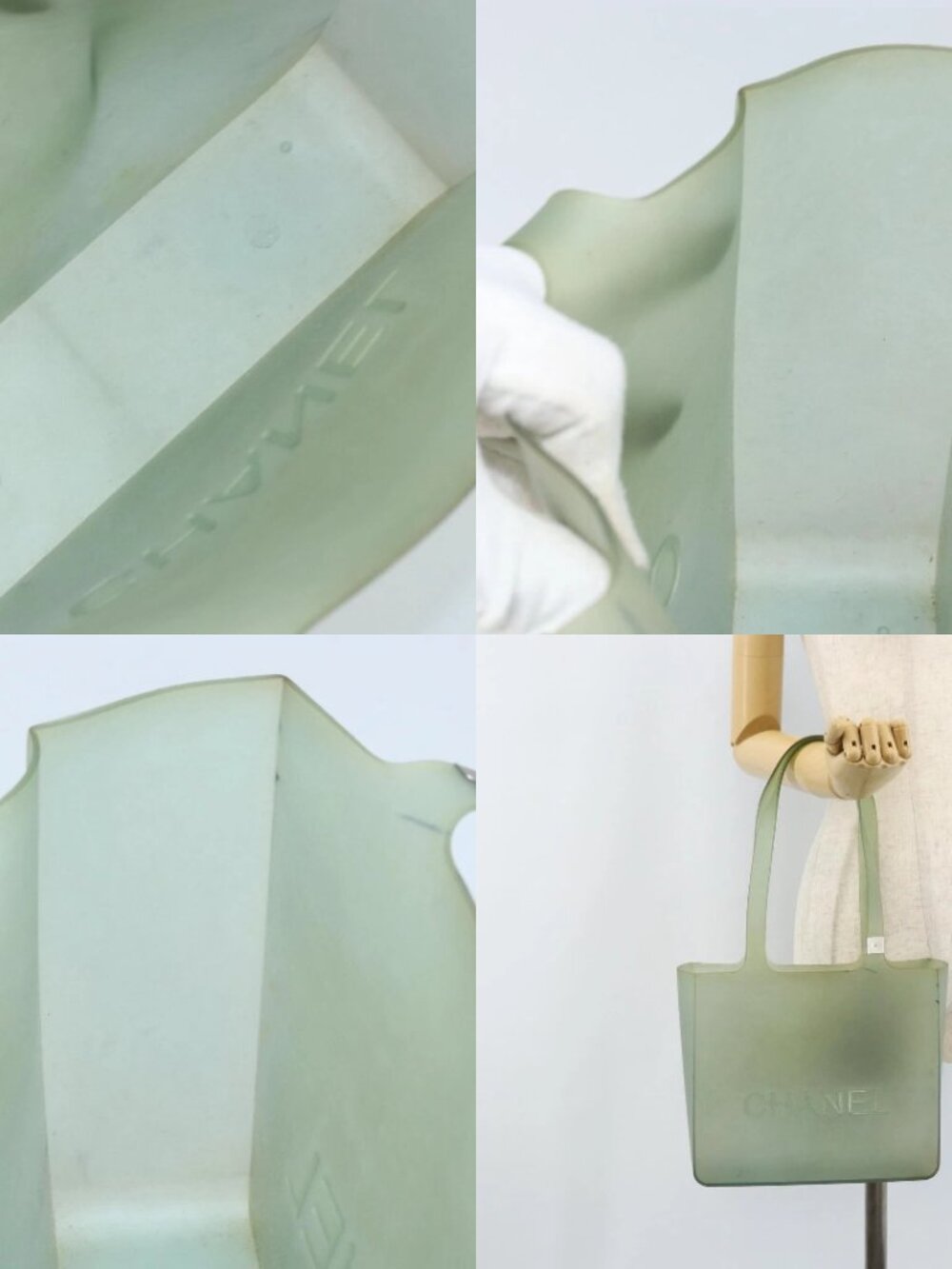 CHANEL Tote Bag Rubber Green CC Auth LNZ300 - Picture 13 of 14